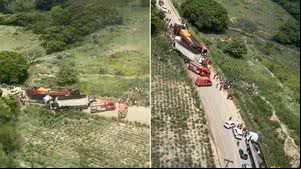 Imagens aéreas mostram acidente entre caminhão e trio elétrico em Alagoas - Reprodução / DEA