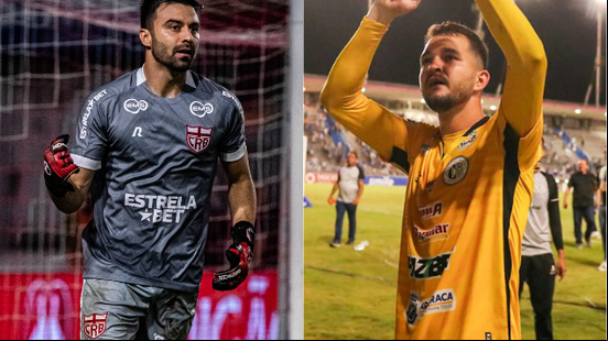 À esquerda, Matheus Albino (CRB);  à direita, Matheus Vinícius (ASA) - Francisco Cedrim / CRB e João Marcelo Cruz / TNH1