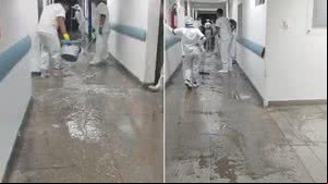 Chuva mobiliza funcionários do HGE em 'aguaceiro' no corredor do hospital - Reprodução / Redes sociais
