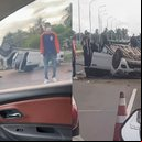 Imagem VÍDEOS: grave acidente com capotamento de carro deixa vítimas no Trevo do Polo, em Marechal