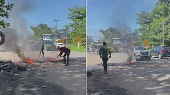 Moradores dizem que homem preso por estupro é inocente e bloqueiam AL-101 em Riacho Doce - Carol Guibu / Reprodução / TV Pajuçara
