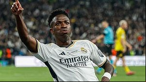 O brasileiro Vini Jr. marcou o segundo gol do jogo e carimbou a 15ª taça do Real | Divulgação / @realmadrid / Rede X