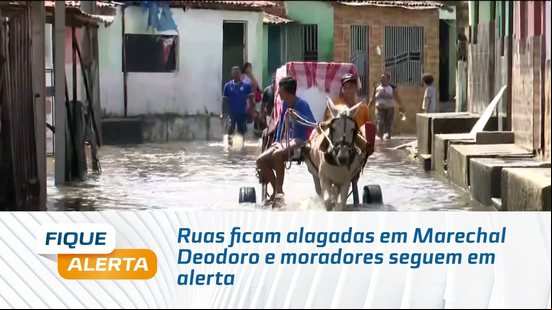 Ruas ficam alagadas em Marechal Deodoro e moradores seguem em alerta